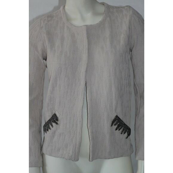 MAISON OLGA Ivory Cream Knit Beaded Light Jacket Size 00 XS - Picture 7 of 12
